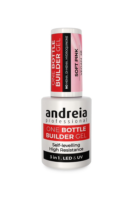 BUILDER BOTTLE GEL "SOFT PINK" 3 in1 FAIBLE ANDREIA Flacon pinceau14ml