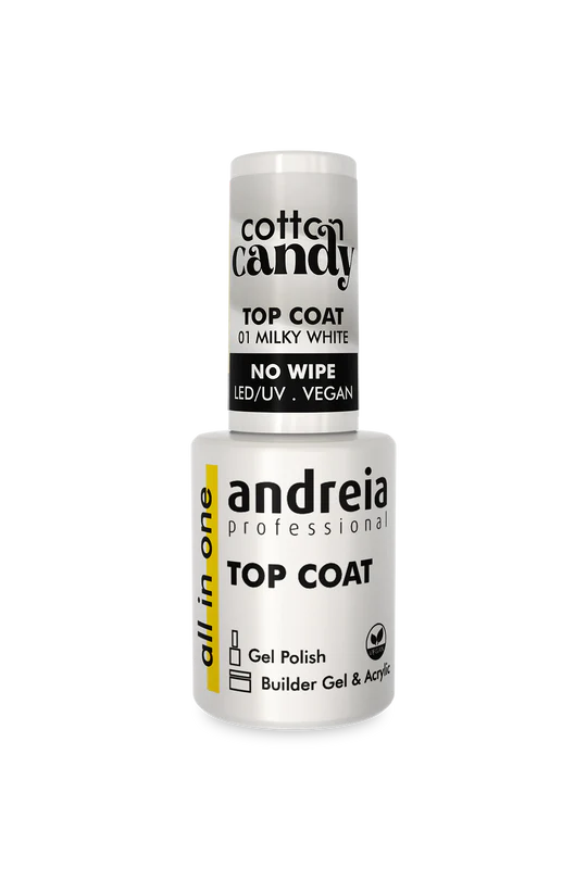 TOP COAT 01 MYLKY WHITE NO WIPE "ALL IN ON" Végan LED/UV ANDREIA 10.5ml