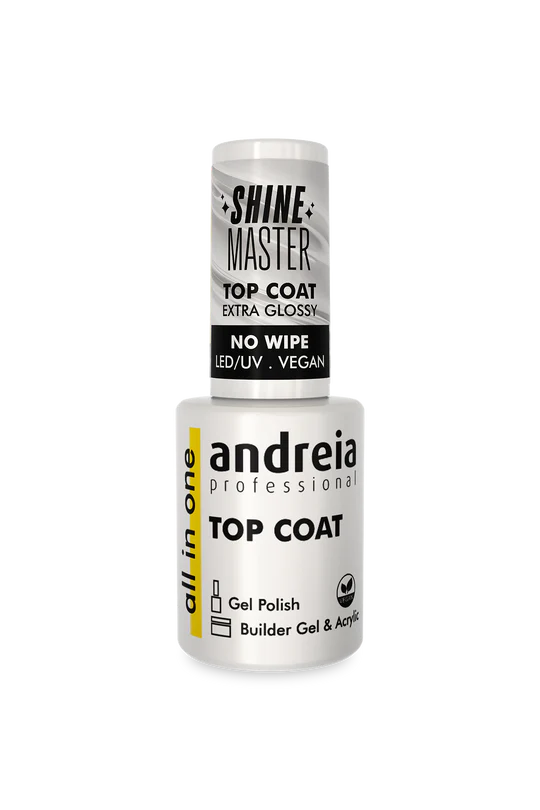TOP COAT EXTRA GLOSSY NO WIPE "ALL IN ON" Végan LED/UV ANDREIA 10.5ml