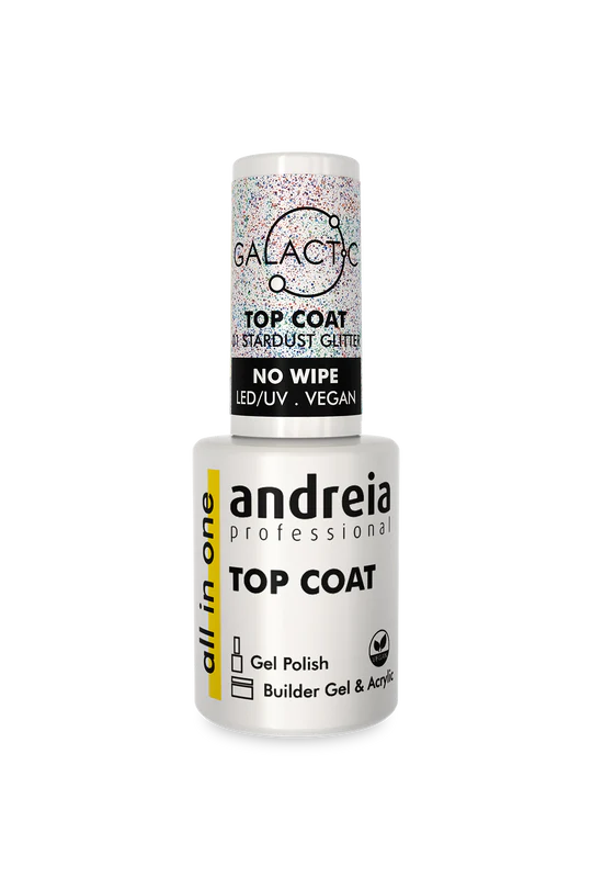 TOP COAT STARDUST GLITTER NO WIPE "ALL IN ON" Végan LED/UV ANDREIA 10.5ml