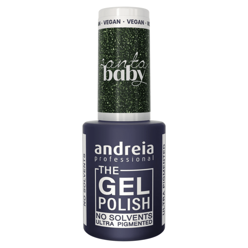 GEL POLISH NO SOLVANT SB3 "SANTA BABY" VERT FONCE PAILLETTE ANDREIA 10.5ml