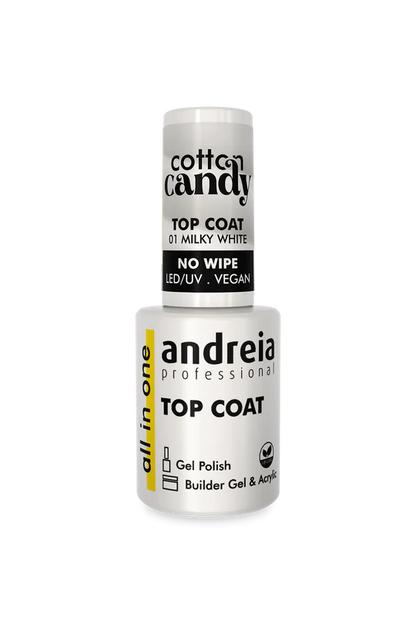 TOP COAT 01 MYLKY WHITE NO WIPE "ALL IN ON" Végan LED/UV ANDREIA  10.5ml