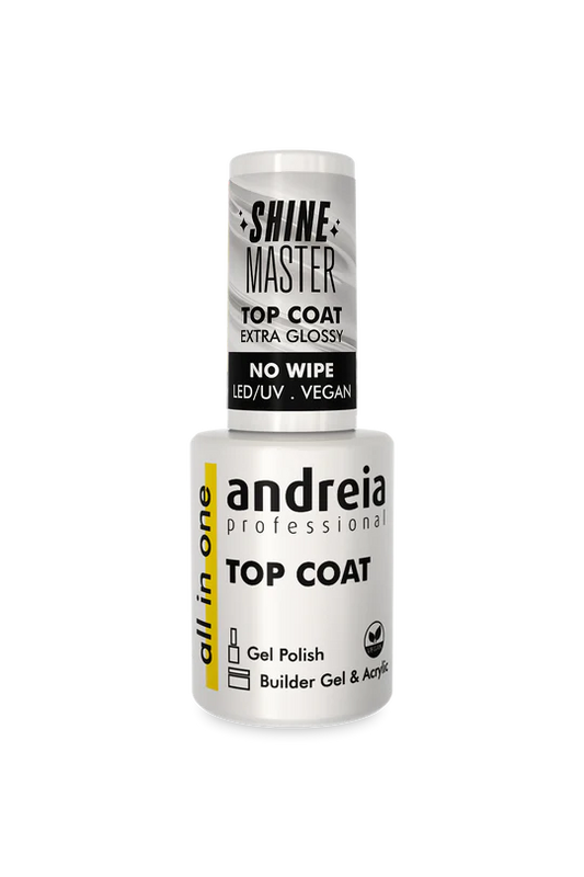 TOP COAT EXTRA GLOSSY NO WIPE "ALL IN ON" Végan LED/UV ANDREIA 10.5ml