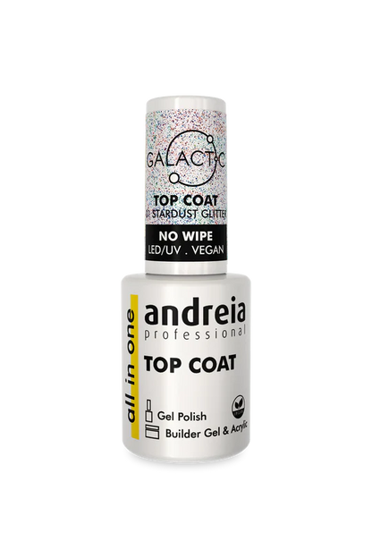TOP COAT STARDUST GLITTER NO WIPE "ALL IN ON" Végan LED/UV ANDREIA  10.5ml