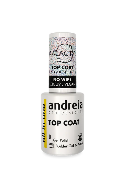 TOP COAT STARDUST GLITTER NO WIPE "ALL IN ON" Végan LED/UV ANDREIA  10.5ml