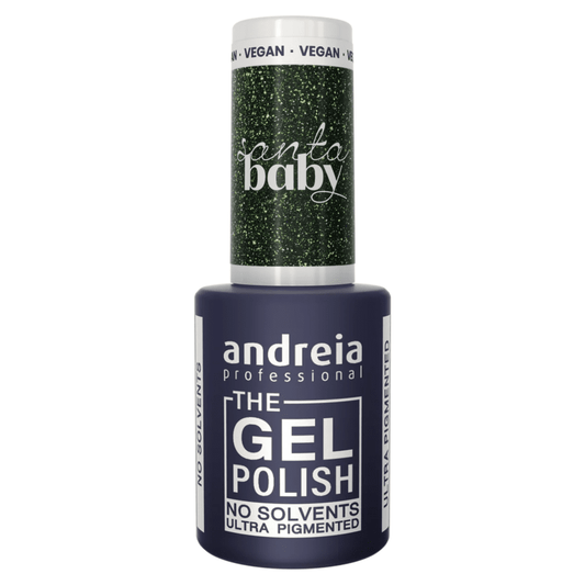 GEL POLISH NO SOLVANT SB3 "SANTA BABY" VERT FONCE PAILLETTE ANDREIA 10.5ml